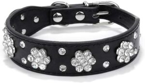 UVONOKAY Rhinestone Leather Dog Collar