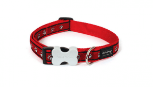 Red Dingo Pawprints Red Nylon Dog Collar